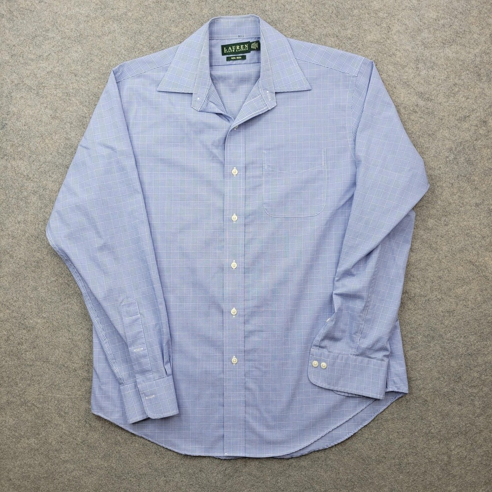 LRL Ralph Lauren Dress Shirt Mens 15.5 34/35 Blue Check Non Iron Long Sleeve